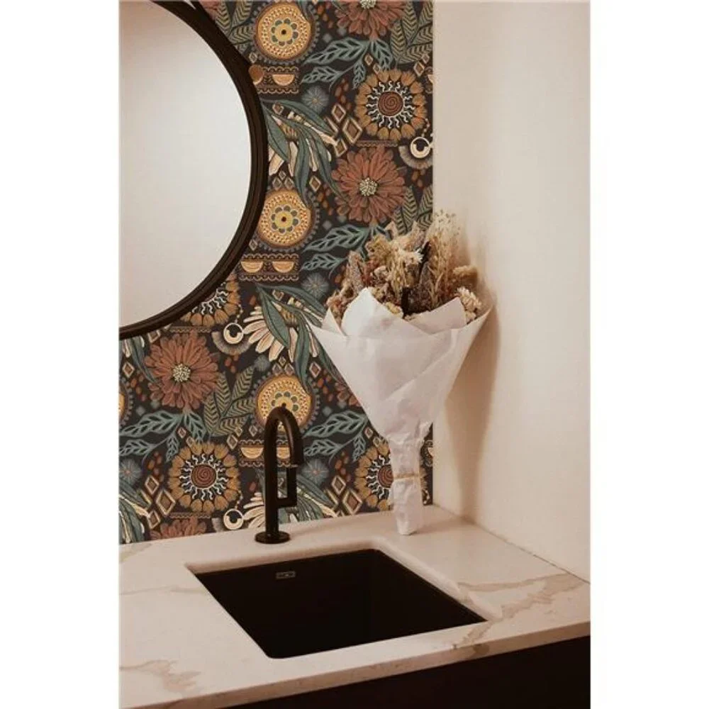 17.7in x 6.6ft Removable Wallpaper Peel‎ and Stick Floral Boho  Retro Wall Decor